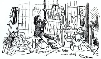 Edward Burne-Jones at work in his studio at 17 Red Lion Square, London, c.1857